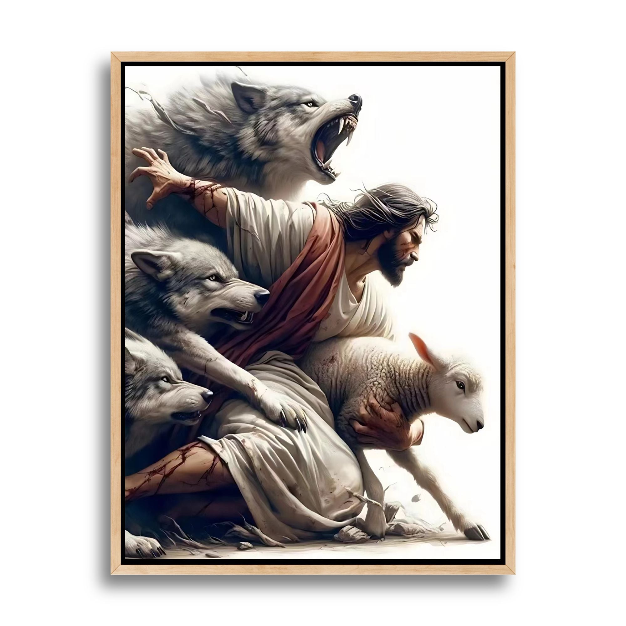 Jesus Protecting Lamb from Wolves - Canvas
