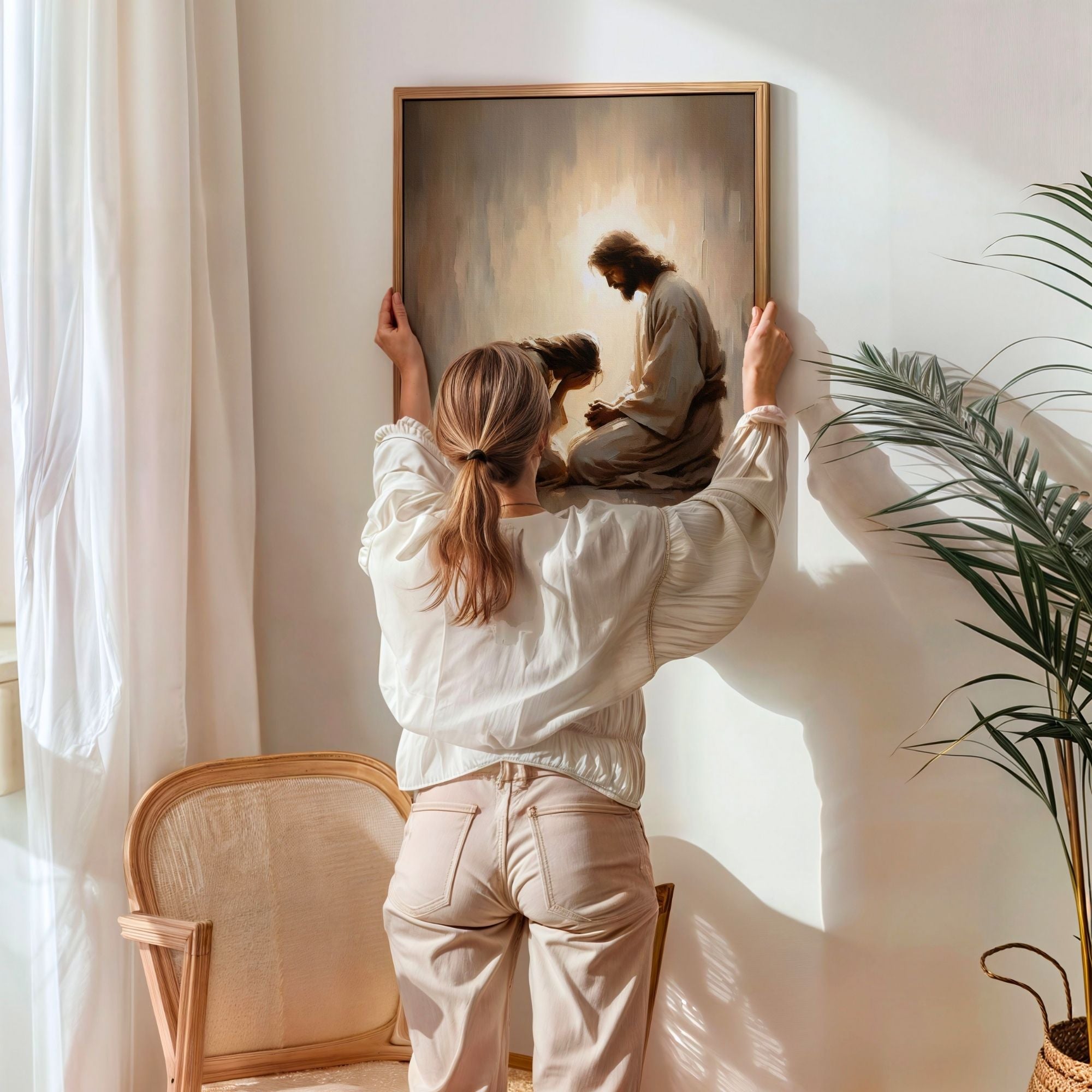 Girl Crying with Jesus - Canvas