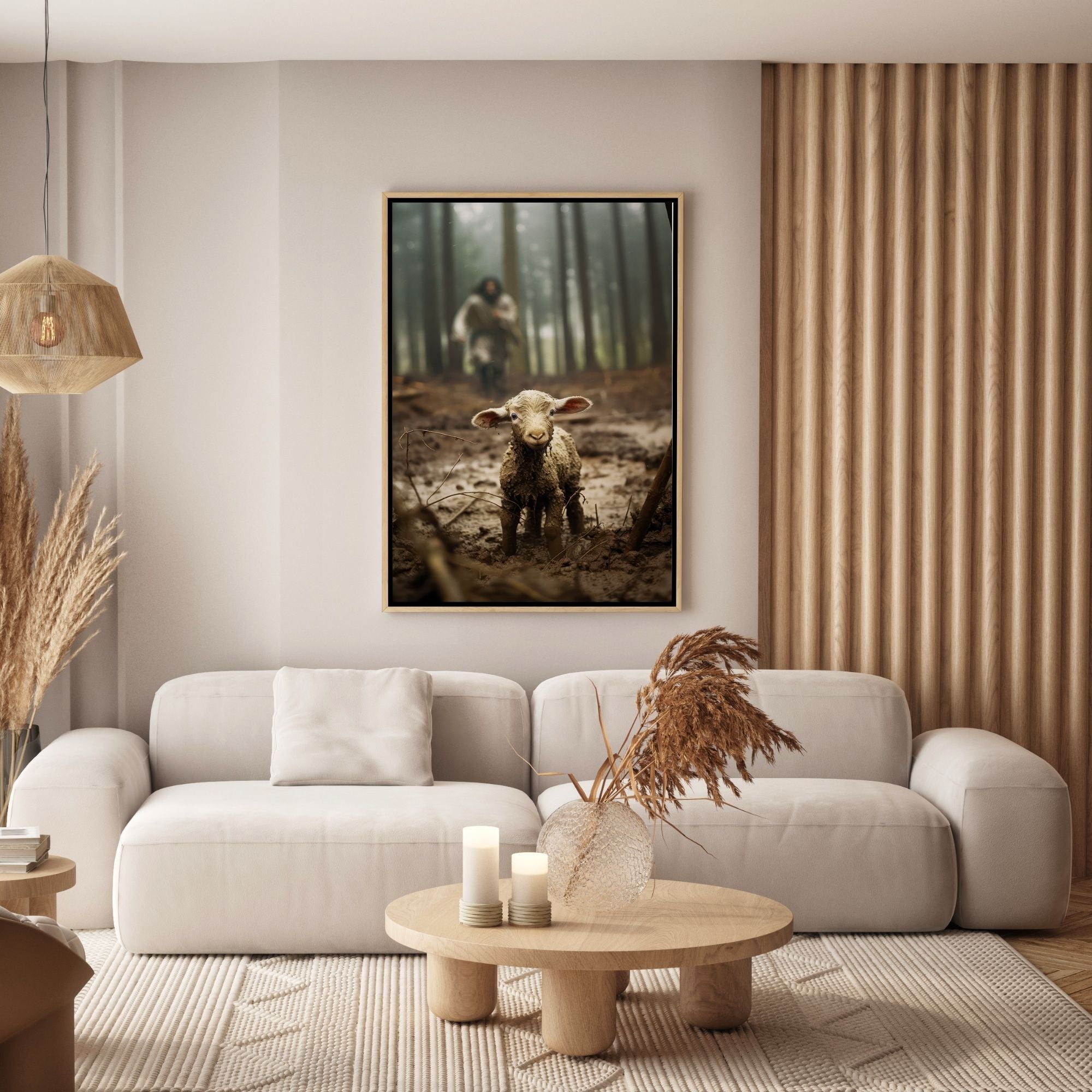 Jesus Running after a Lost Lamb - Canvas